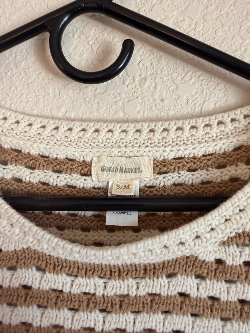 World Market Women’s Striped Crochet Sweater Poncho - Cream & Tan - Picture 4 of 6